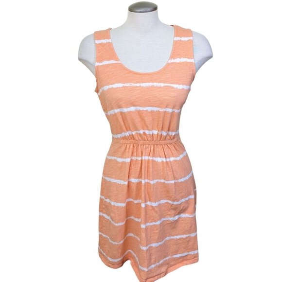 Joe Fresh Womens Striped Sleeveless Dress Size M Orange Tie Dye Cotton Summer - Picture 1 of 6